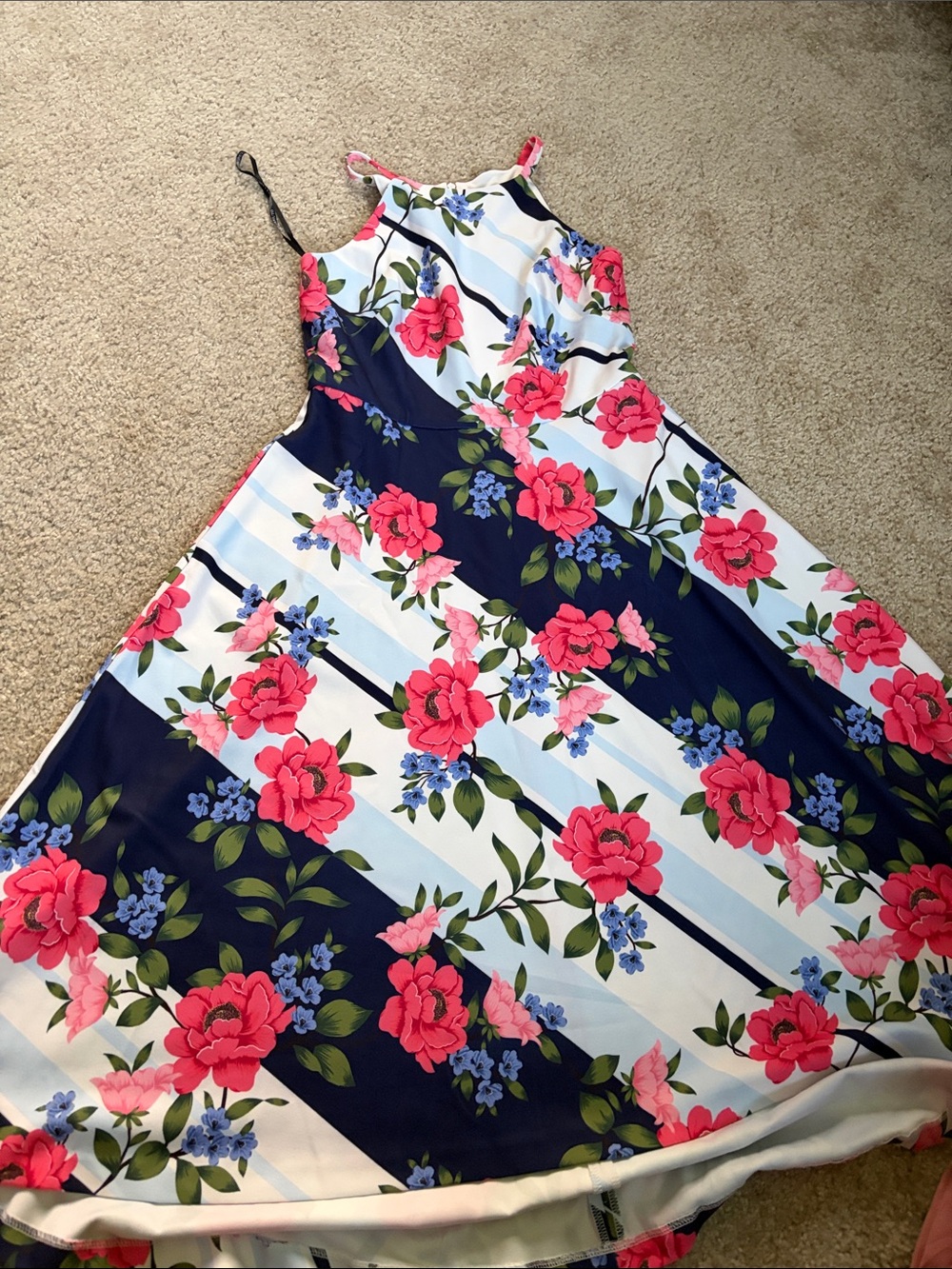 Vince Camuto Navy, White & Pink Floral Halter Dress